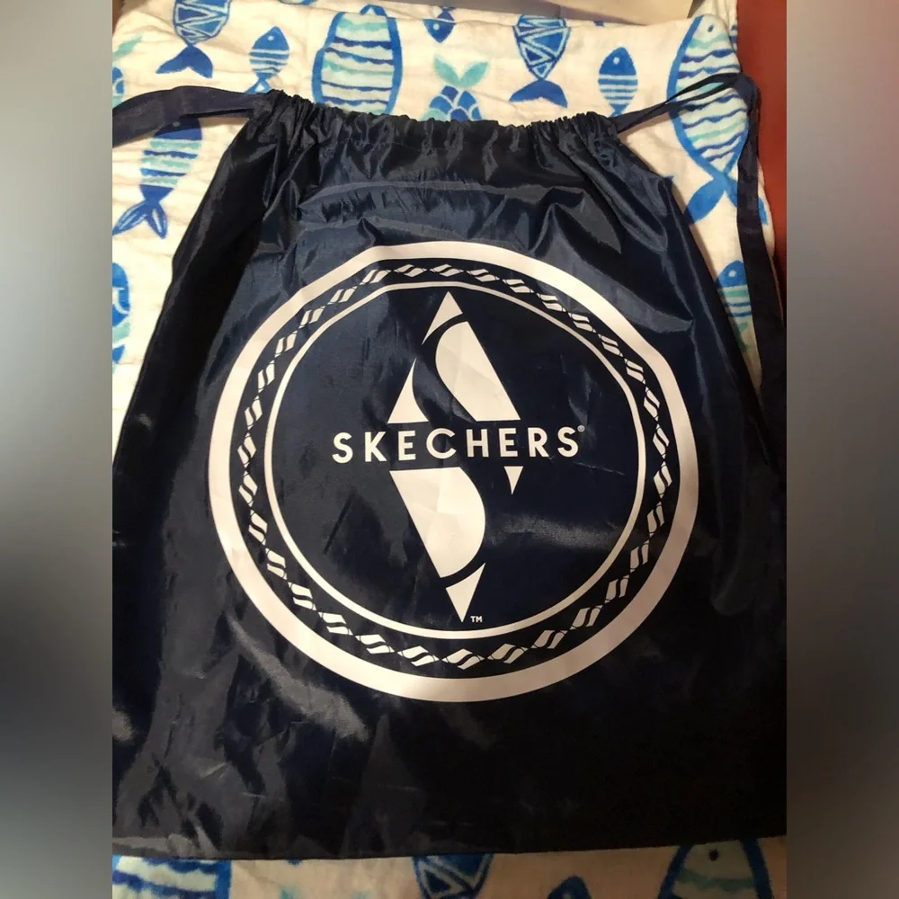 #bag 2 Skechers Navy and White Logo Drawstring backpack Bag